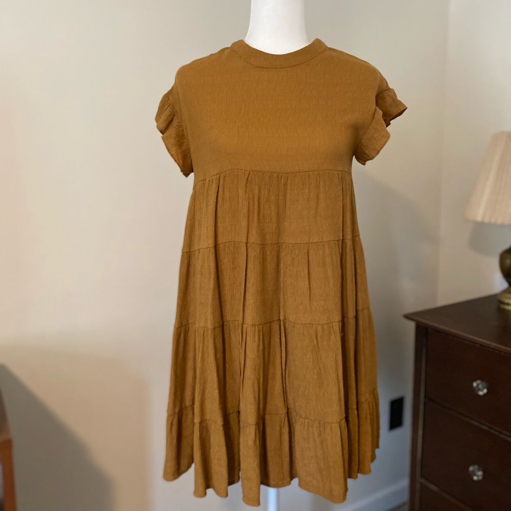 Vestique Mustard Tiered Dress
